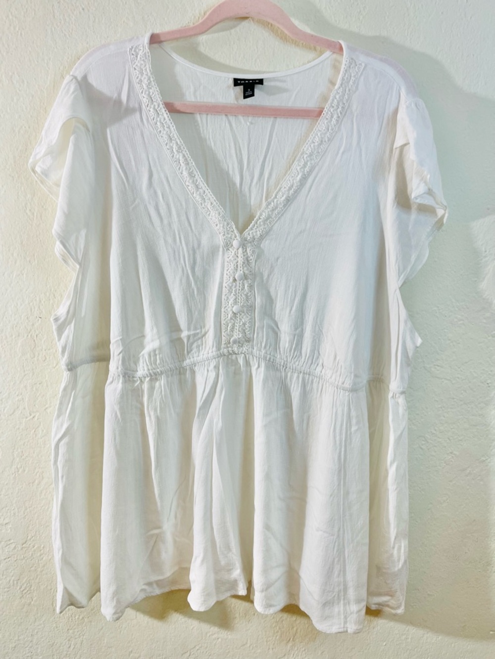 torrid White Lace-Trim V-Neck Peasant Tunic Top Women Size 3X Casual Minimalist